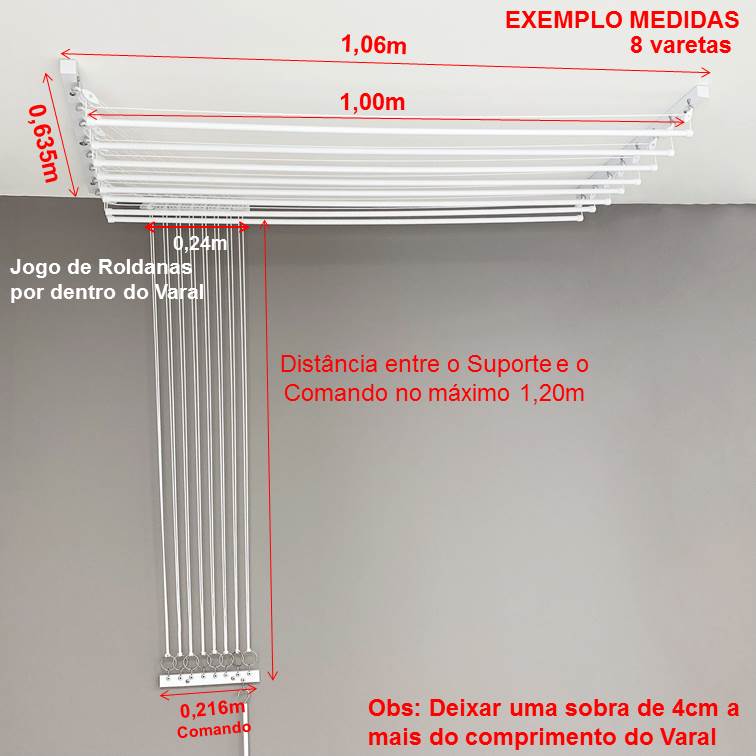 Varal Individual de Teto com Jogo de Roldanas Preto