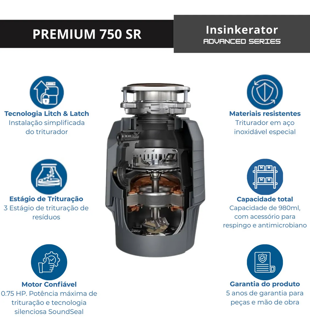 Triturador de Resíduos Alimentares InSinkErator Evolution Plus 750 SR