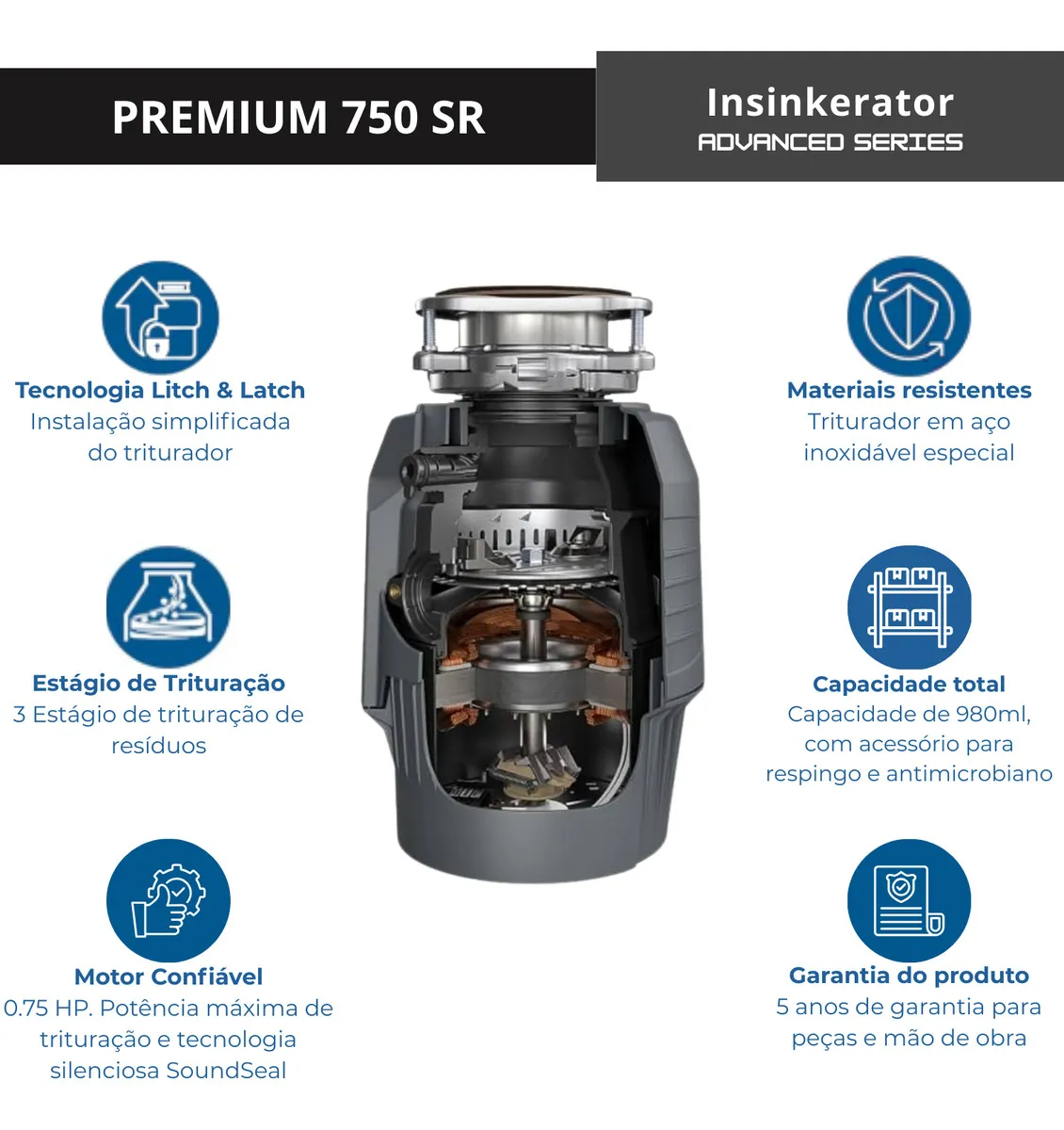 Triturador de Resíduos Alimentares InSinkErator Evolution Plus 750 SR