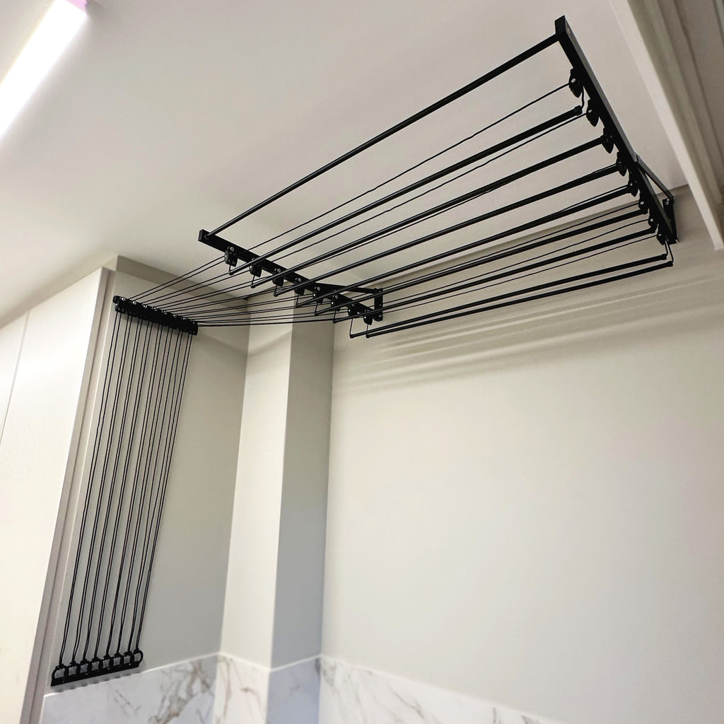 Varal Individual de Parede com Jogo de Roldanas Preto