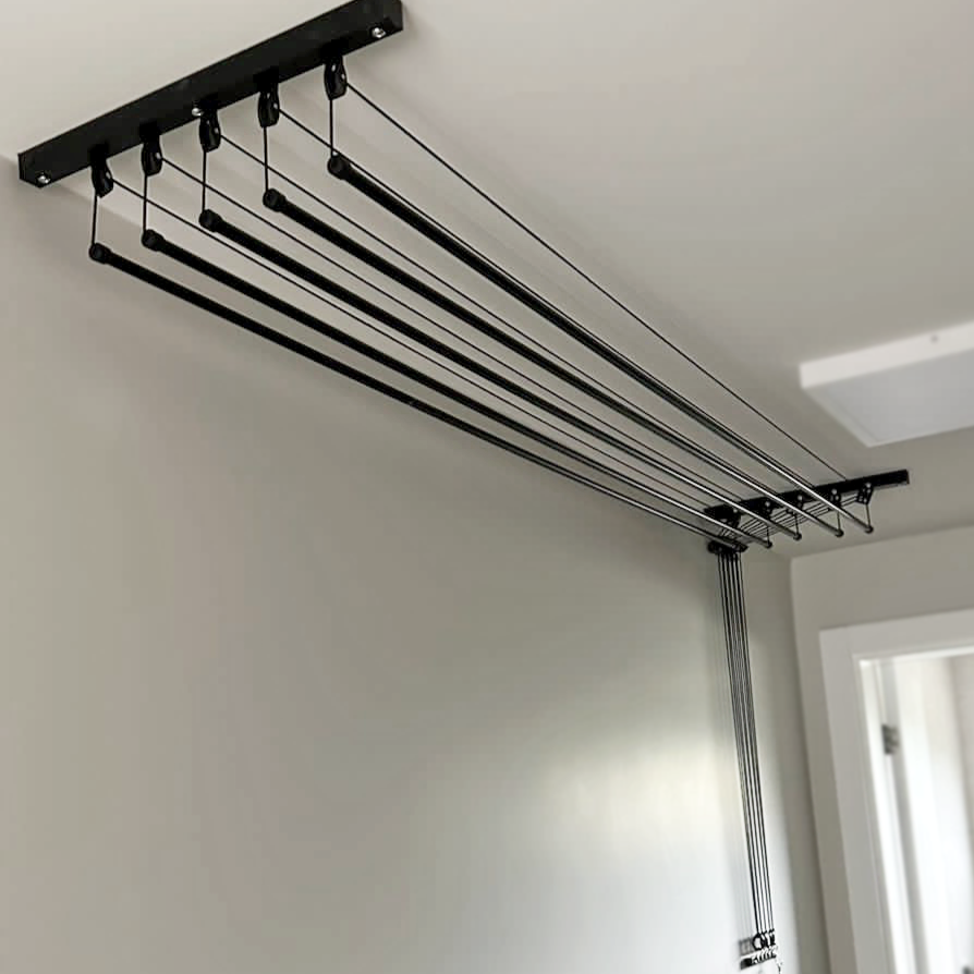 Varal Individual de Teto com Jogo de Roldanas Preto