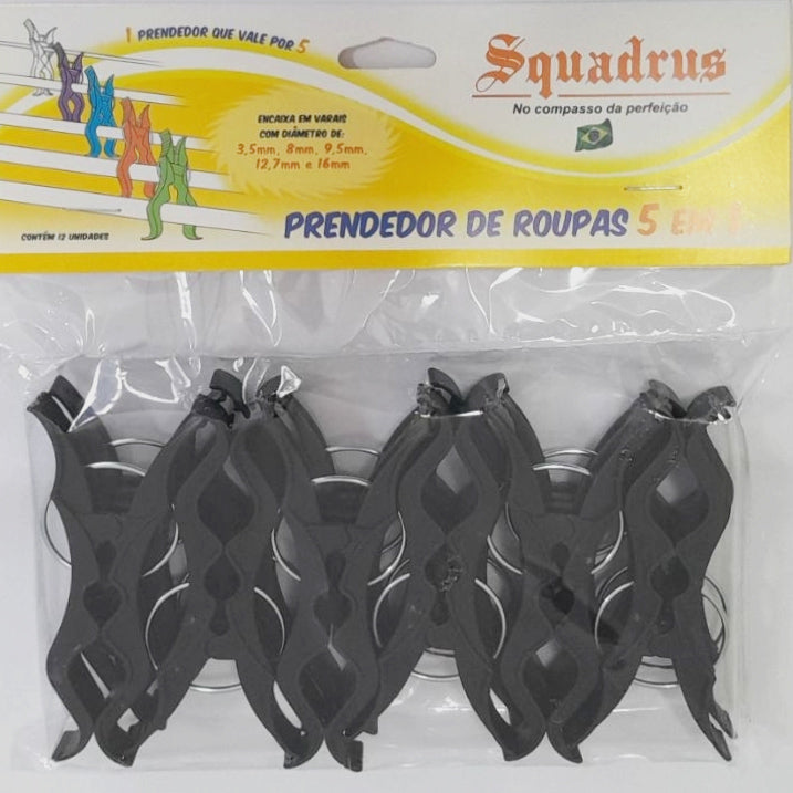 Prendedor de Roupa 5 em 1 Squadrus Preto