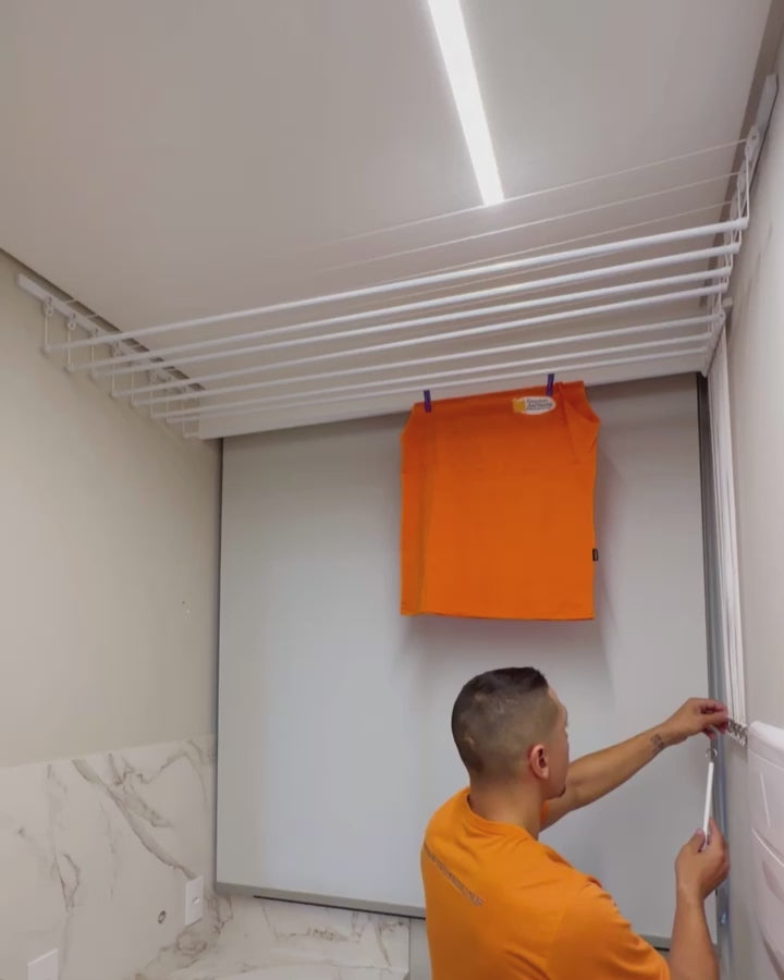 Varal Individual de Parede a Parede com Jogo de Roldanas