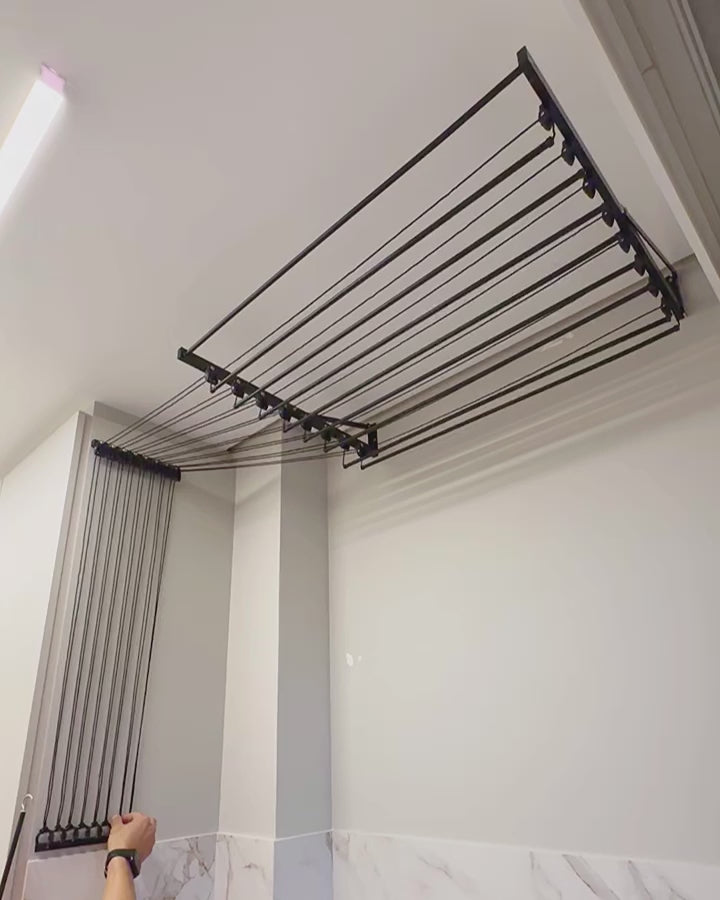 Varal Individual de Parede com Jogo de Roldanas Preto