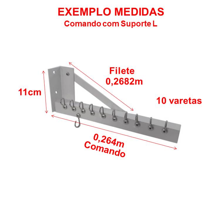 Varal Individual de Teto e Parede Comando com Suporte L