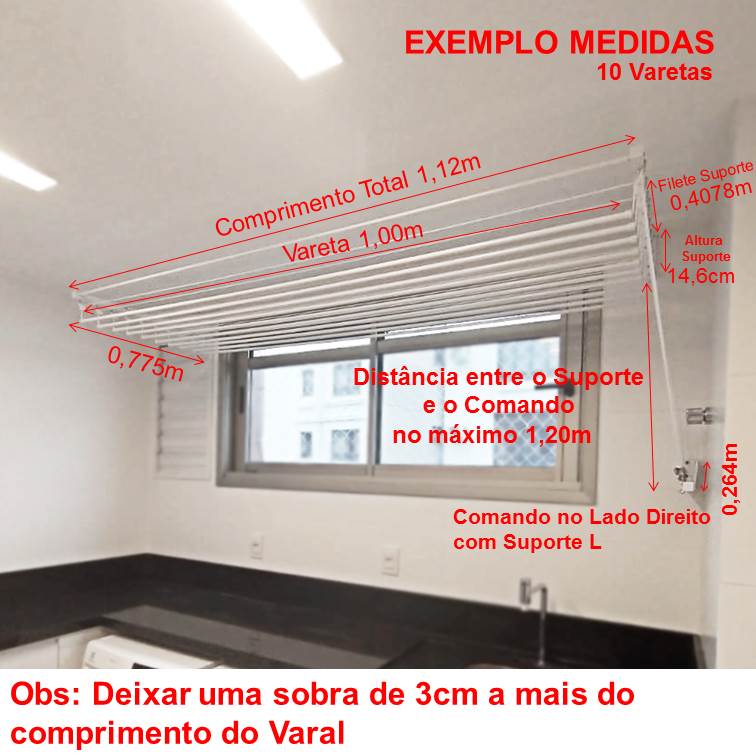 Varal Individual de Parede Comando com Suporte L