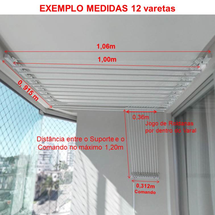 Varal Individual de Parede a Parede com Jogo de Roldanas