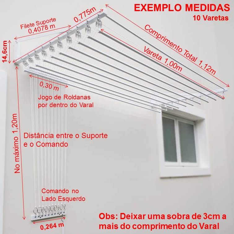 Varal Individual de Parede com Jogo de Roldanas Preto