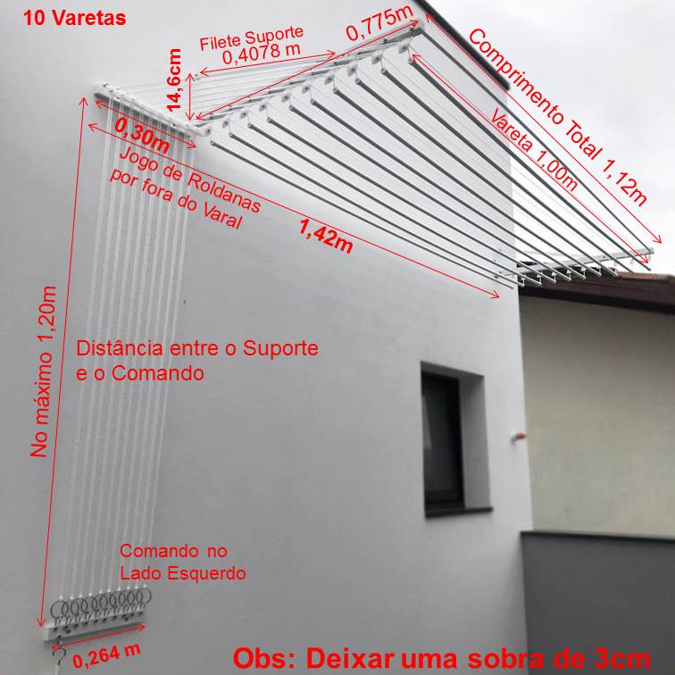 Varal Individual de Parede com Jogo de Roldanas Preto