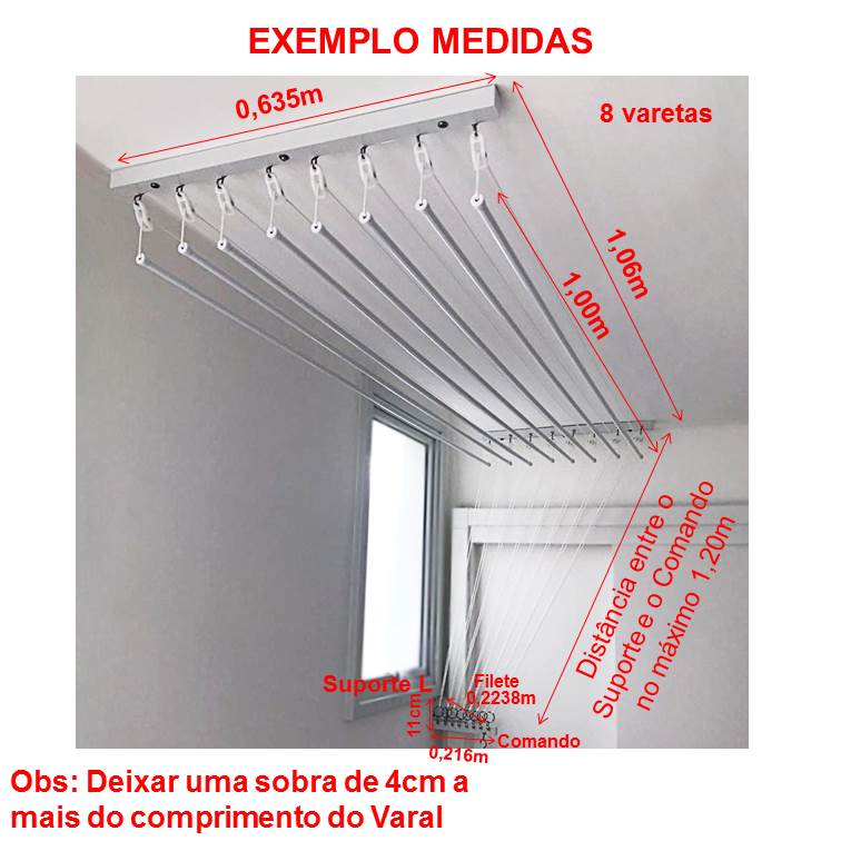 Varal Individual de Teto e Parede Comando com Suporte L