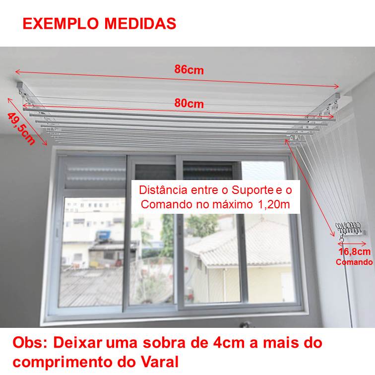 Varal Individual de Teto 6 varetas 86x49cm