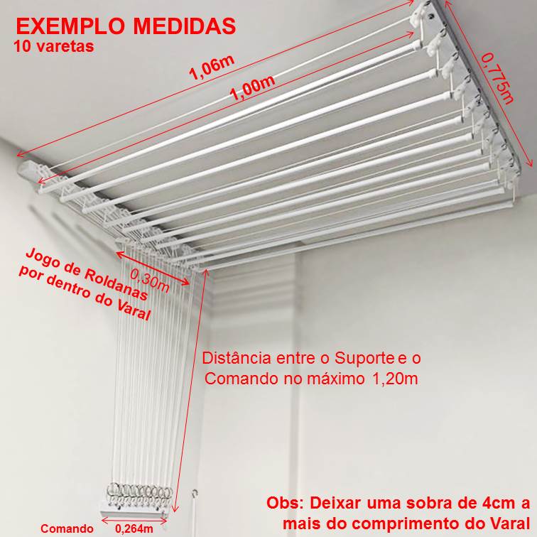 Varal Individual de Teto e Parede com Jogo de Roldanas