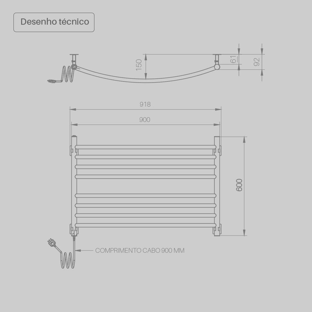 Toalheiro Térmico Famiglia Curvo Preto Seccare