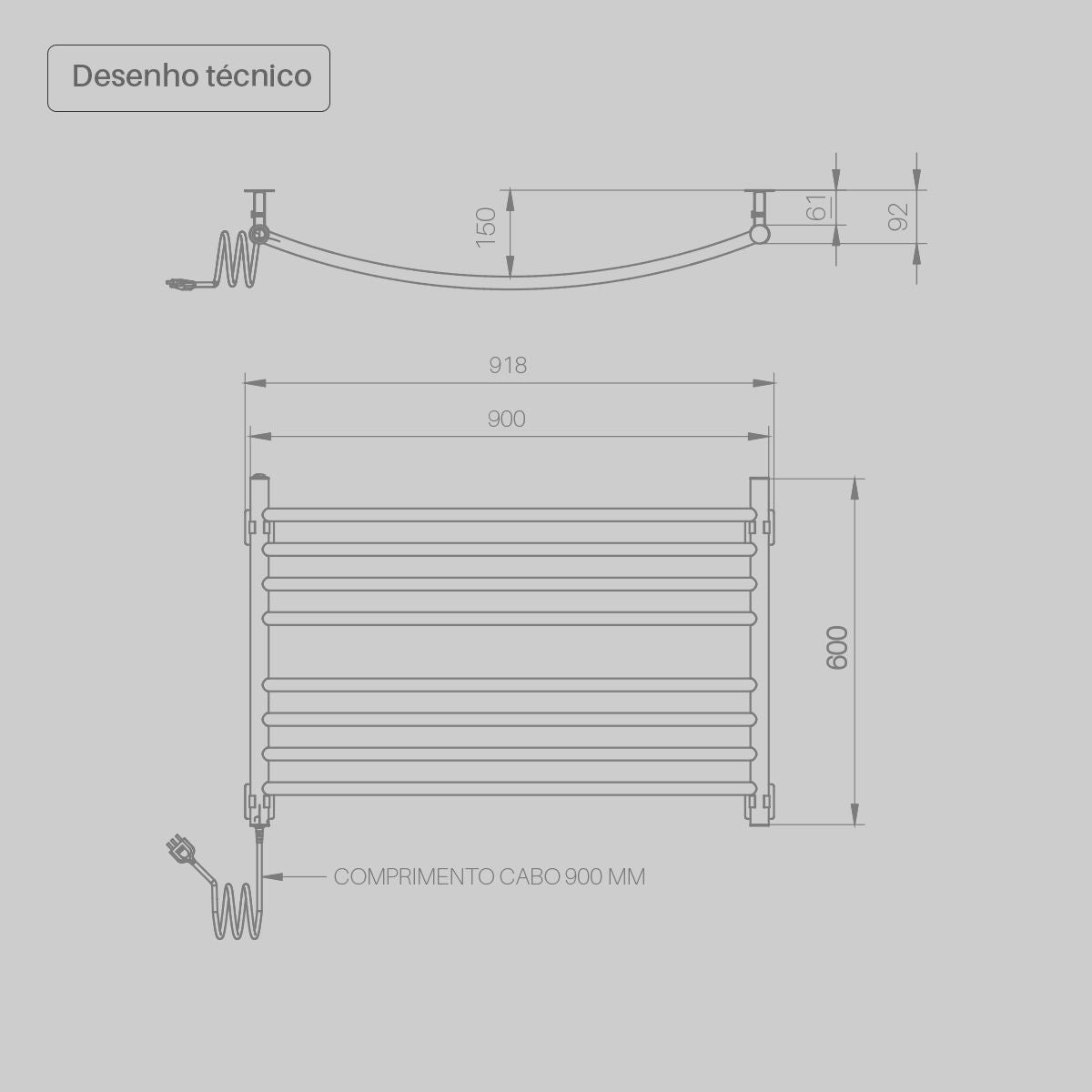 Toalheiro Térmico Famiglia Curvo Preto Seccare