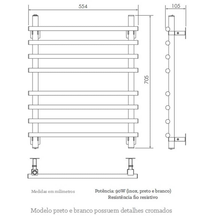 Toalheiro Térmico Sottile Preto Seccare
