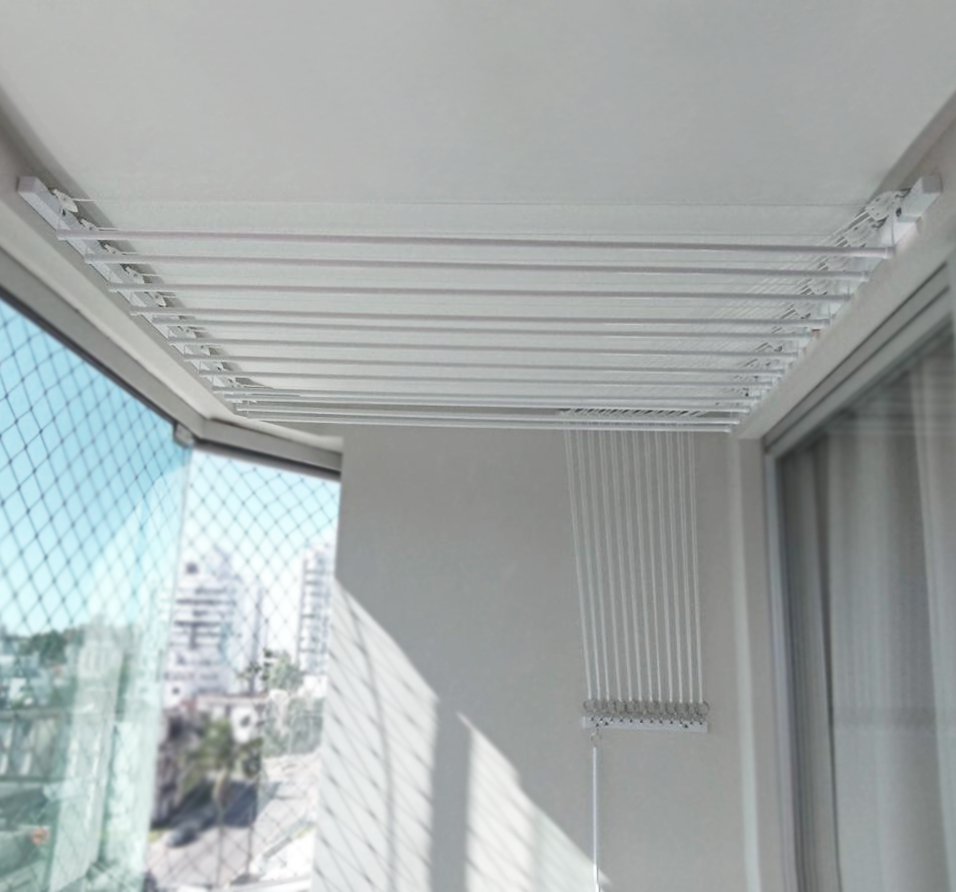 Varal Individual de Parede a Parede com Jogo de Roldanas