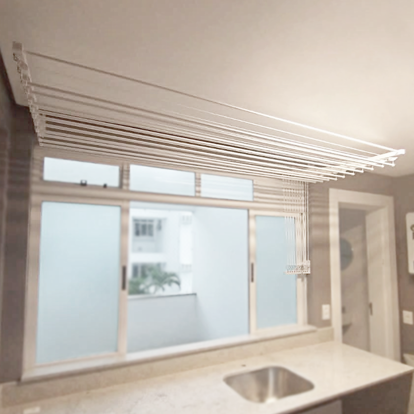 Varal Individual de Parede com Jogo de Roldanas e Comando com Suporte L